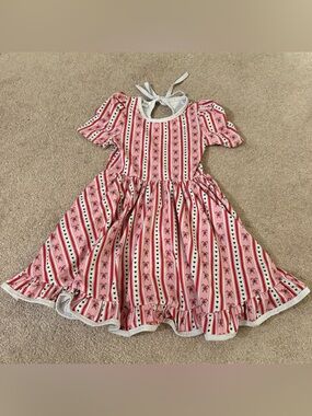 Girlhood Pink Striped candy cane Christmas Tie-Back twirl Dress Ruffle size 6